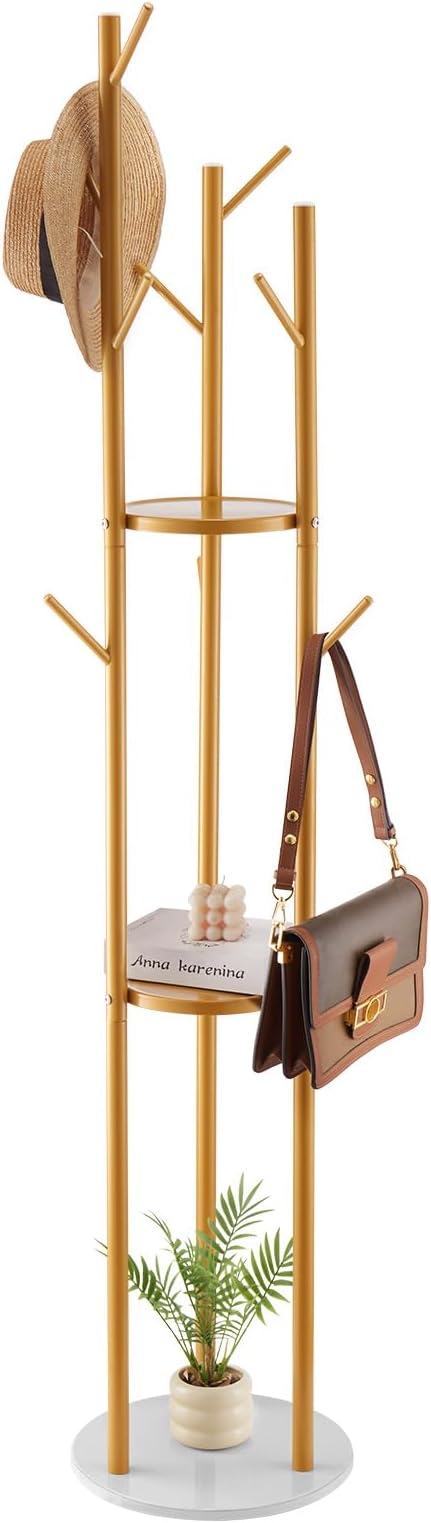 VEVOR Coat Rack, Freestanding Coat Rack Stand with Quartz Stone Base & 9 Hooks, Free Standing Hall Coat Tree for Entryway, Bedroom, Office, Living Room, Modern Clothes Hanger for Coat, Hat, Scarf, Bag