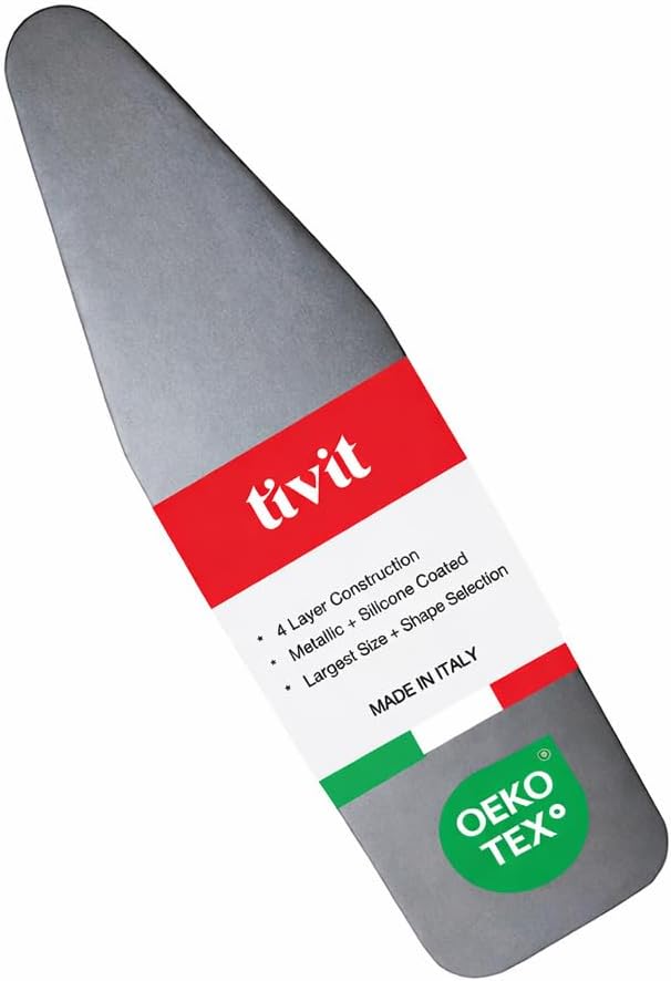 TIVIT Ironing Board Cover 21 x 57” – Made in Italy, Alumitek PRO Heat-Reflective, Thick 4-Layer Padding, Scorch & Stain Resistant