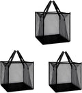 Laundry Hamper Bag with Handles,Portable & Collapsible Dirty Clothes Mesh Basket Foldable for Washing Storage, Kids Room,Dorm or Travel (Black,Single-Layer*3/Package)