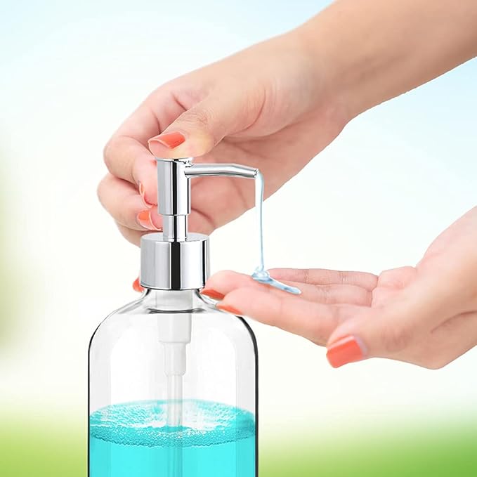 Clear Soap Dispenser with Rust Proof Pump, Waterproof Labels (2 Pack,16 Oz), Plastic Hand Soap Dish Soap Dispenser for Kitchen Bathroom