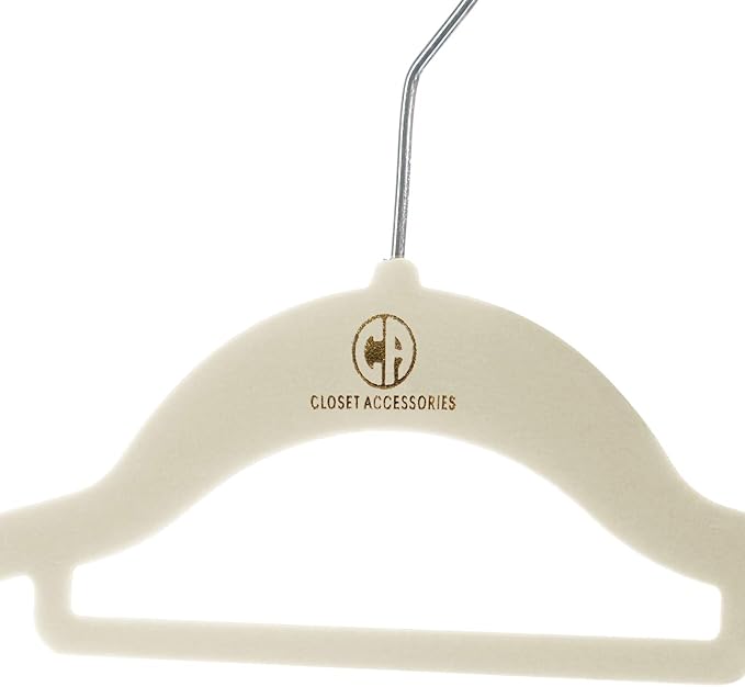 Velvet hangers, non-slip ultra slim space saving hanger, with notches, tie bar, and swivel hooks, 30 pack, with bonus 20 matching velvet finger clips. (ivory [beige/white])