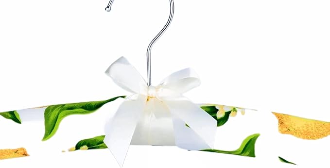 Anti-Slip Satin Padded Clothes Hangers with Rotatable Hooks No Shoulder Bump for Women Heavy Sweaters, Coats, Suits, Floral Pattern with Satin Bow, 360° Swivel Hook, Set of 5 (Lemon)