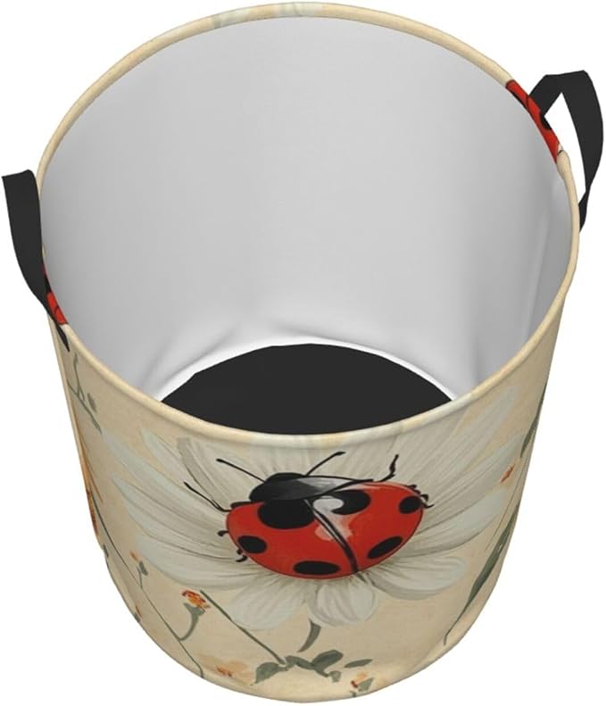 Ladybug And Flower Print Laundry Basket For Storage Bins Gift Baskets Bedroom Clothes Hamper