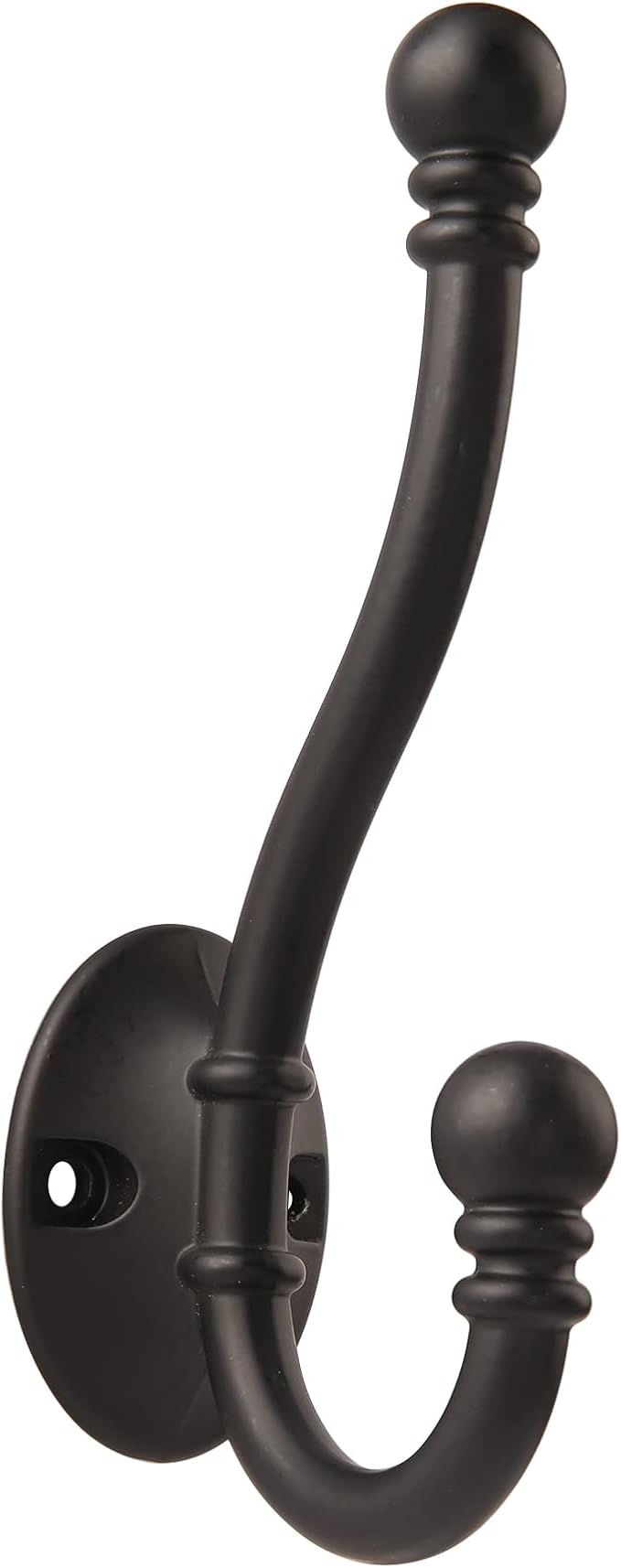 HASWARE 6 PCS Double Prong Robe Hook, Large Dual Coat Hooks with 12 Pieces Screws Wall Mounted Hooks Robe Antique Hooks Hangers Heavy Duty for Home Coats Hat Clothes Hanger Towel Keys (Matte Black)