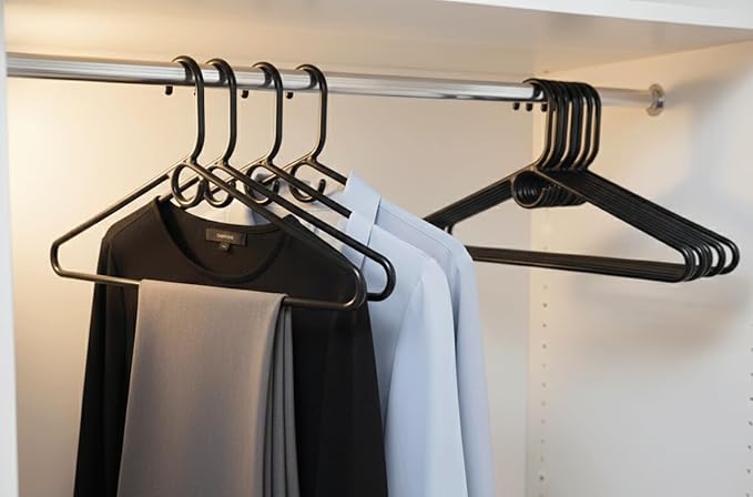 Set of 9 Heavy Duty Tubular Hangers Black Jumbo Plastic Adult Cloth Coat Suit Closet Organization Hanger Black