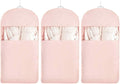 Space Saving Hanging Garment Bag with Self Compression Zipper，Dust Cover Clothes Bags for Down Coat,Dress,Suit，Closet Storage Organizer for Home Travel Use(Pink, L)