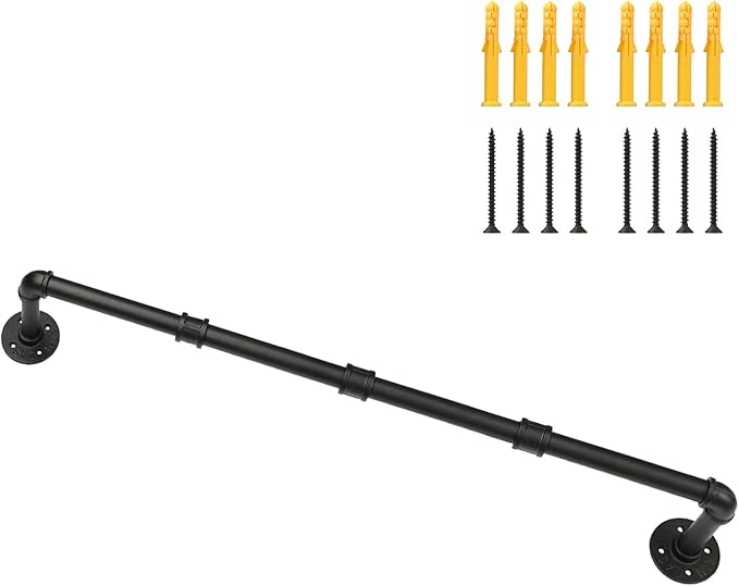 Industrial Pipe Clothing Rack, Wall Ceiling Mounted Clothes Garment Rack 40'', Black Iron Pipe Clothes Hanging Bar, Heavy Duty Metal Hanging Rod for Retail Display Closet Storage and Laundry