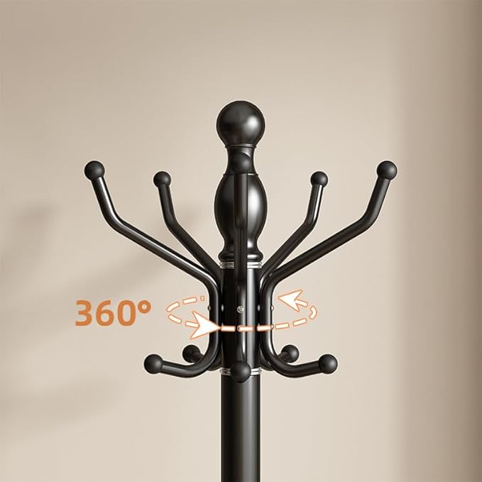 Metal Coat Rack Stand Modern Coat Rack Freestanding with 360° Rotary Design Sturdy Heavy Duty Coats Racks Hall Tree Hats Hanger Holder Stand with 14 Hooks for Entryway Hallway Office, Black