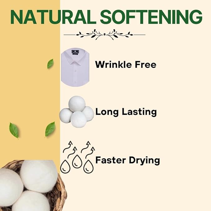 SEDLAV Wool Dryer Balls for Dryer Wool Dryer Balls - Wool Laundry Balls for Dryer, Wool Dryer Balls Laundry Reusable, Natural Reusable Fabric Softener & Wrinkle Reducer – Chemical Free (8)