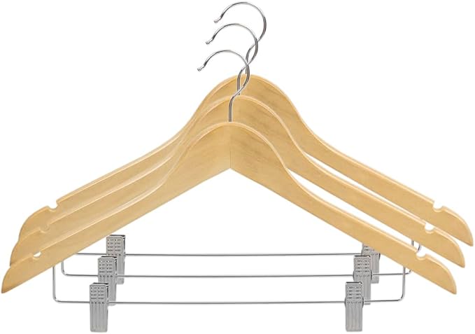 Sunbeam Wood Hangers with Metal Clips 3 Pack