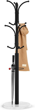 Coat Rack Freestanding,12 Hooks Coat Racks with Natural Marble Base & Umbrella Holder,Easy Assembly Coat Rack Stand for Hanging Scarf,Purse,Hats,Jacket(Black)