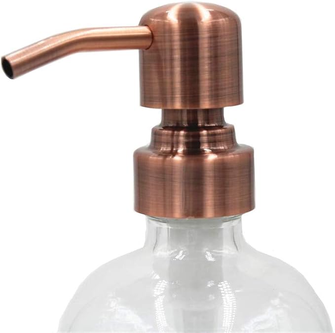 2 Pack Thick Clear Glass Pint Jar Soap Dispenser with Copper Stainless Steel Pump, 16ounce Clear Boston Round Bottles Dispenser with Rustproof Pump for Essential Oil, Lotions Soap