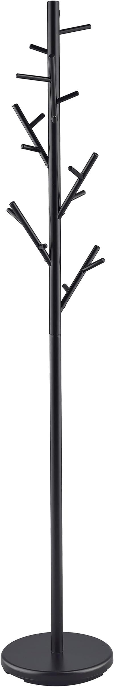 Pemberly Row Contemporary Metal Coat Rack, Black Finish, Twig Style with Round Base, 69.25 in Height, 18 Hooks for Coats and Accessories, Indoor Use for Entryway or Living Room
