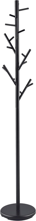 Pemberly Row Contemporary Metal Coat Rack, Black Finish, Twig Style with Round Base, 69.25 in Height, 18 Hooks for Coats and Accessories, Indoor Use for Entryway or Living Room