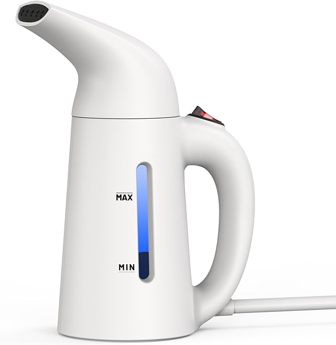 Handheld Garment Steamer for Clothes, Portable Clothes Steamer Remove Wrinkle, 230ml Capacity, Ideal for ALL Fabrics, 12 minutes Continuous Steam, One button Design, Easy to Use, mini, White