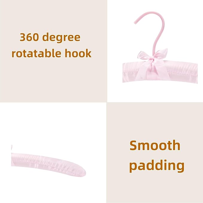 Thicker Padded Hangers for Women Clothing Sweaters,Anti-Slip Satin Hangers Padded Cute Hanger with Bow,Silky Fabric Hanger for Closet