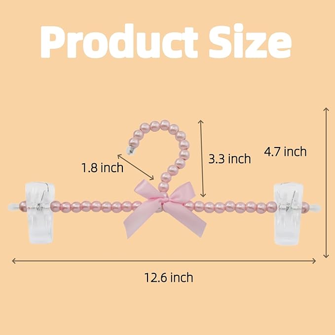 13 inch Pearl Hanger Pants Hangers with Clip,Cute Ribbon Bow Hanger Clip Hangers for Wedding Dress Bride Bridesmaid Lingerie (5, Pink)