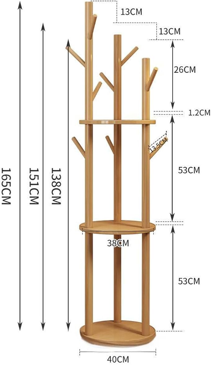 Simcat Wood Coat Rack with 3 Shelves and 9 Hooks Coat Tree Hanger Freestanding Coat Rack for Bedroom, Hallway, Entrance, Office, for Hats, Coats, Scarves, Handbags (Fixed rack walnut color)