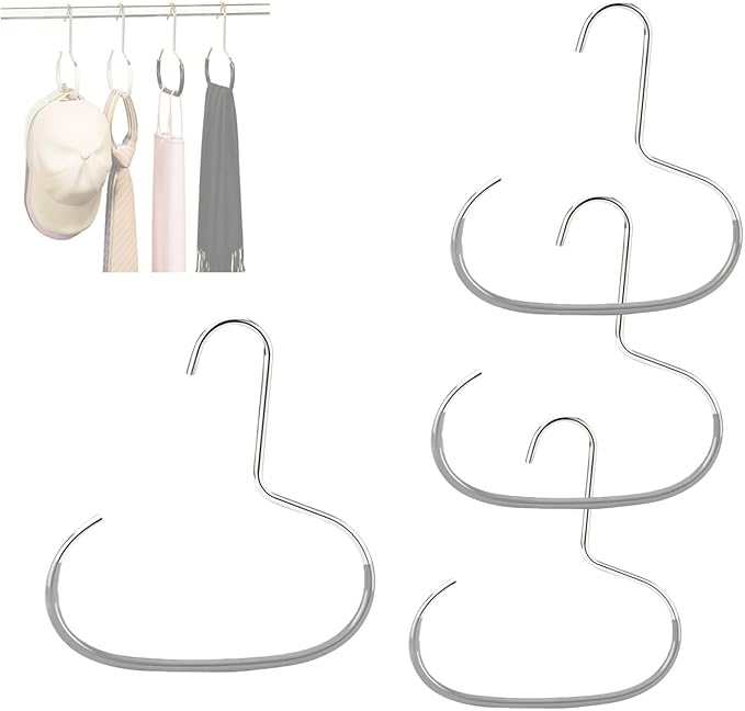Durable Steel Hangers Maximize Closet Space with Versatile Storage, Hat Organizer Durable Stainless Steel, Durable Steels Hangers for Caps, Ties, Scarves, Clothes (Gray,4 pcs)
