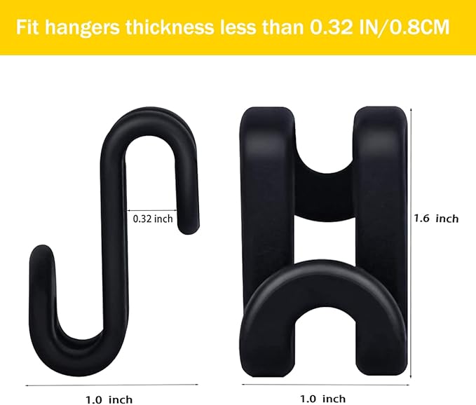 100 Pcs Clothes Hanger Connector Hooks, Wardrobe Hanger Extender Clips, Cascading Connection Hooks for Clothes Cabinet Closet Organizer Space Savers Outfit Hangers Accessory (Black)