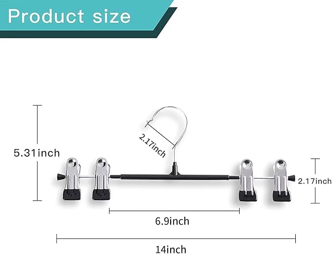 14Inch 100PACK Pants Hangers with Clips Adjustable Skirt Hangers for Women Black Metal Non-Slip Trousers Hanger Heavy Duty Space Saving Clothes Hangers for Shorts,Jeans