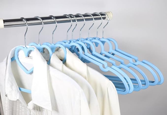 Cute Aesthetic Clothes Hangers Space Saving Plastic Hangers for Teen Girls Wardrobe Shirts Tops Coats Hangers Clothing Organizer Kawaii Girls Room Decor Kawaii Stuff Accessories (10, Blue Love Hearts)
