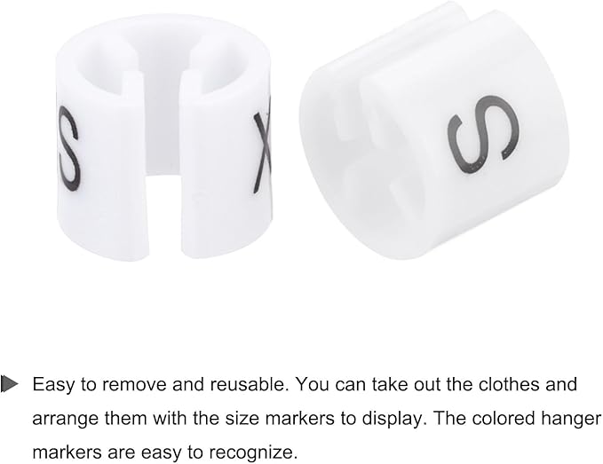 MECCANIXITY Clothes Hanger Marker XXS/XS/S/M/L/XL/2XL/3XL/4XL/5XL Size Tag Fit 3mm Rod White for Garment Clothing Color Coding, 250Pcs