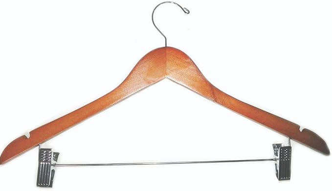 Cherry Finish Wood Combination Hanger with Non-Abrasive Clips (Set of 25)