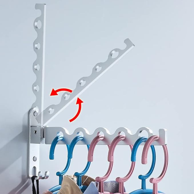 Small Wall Clothes Rail, Aluminium Foldable Drying Rack Hook 90° Rotation Coat Hanger for Laundry Bathroom Balcony (1ps Silver Fixed Seat)