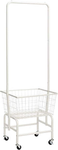 ALIMORDEN Laundry Cart with Clothes Rack, Rolling Laundry Butler with Wire Storage Rack，White