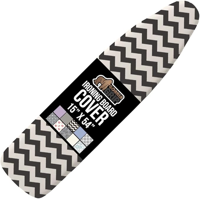 GORILLA GRIP The Original Ironing Board Cover and Pad, Silicone Coating, Thick Scorch Resistant Padding, Heavy Duty Iron Covers Standard Boards, Hook and Loop Fastener Strap, Chevron, 15x54