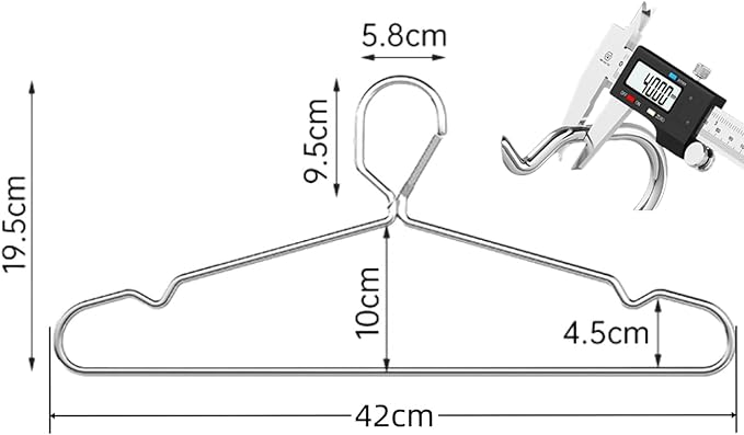 10 Pack 16.5” Wire Locking Hanger 4mm Lockable Hangers Stainless Steel Slim Thin Heavy Duty Windproof Close Hook Metal Space Saving Clothes Hotel Hangers Silver