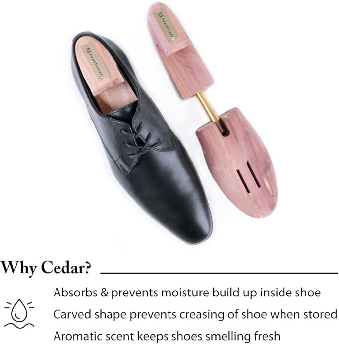 FootFitter Men’s Cedar Shoe Trees, Full Block, Wide Heel, Aromatic Moisture‑Absorbing Shoe Shaper, Premium USA Cedar (LE11)