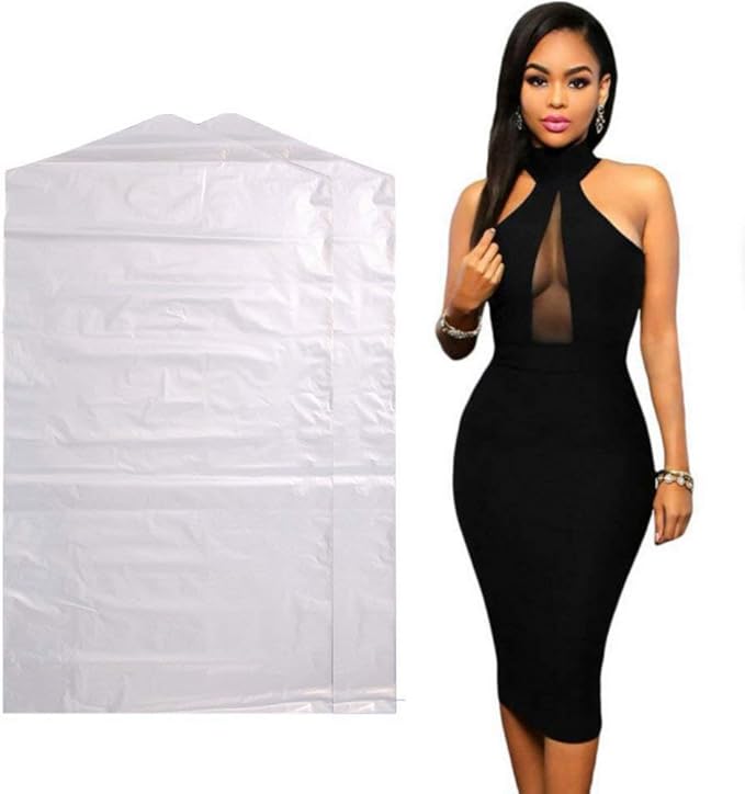 Fangkun Pack of 50 Transparent Garment Covers - 23.6 x 47.2 inches, Plastic, Flap Closure, Ideal for Home Storage, Dry Cleaners, Offices