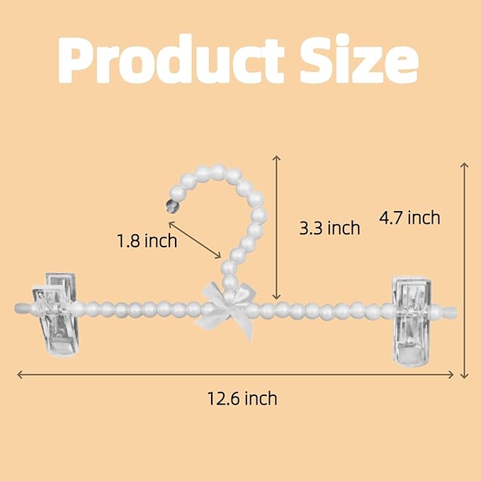13 inch Pearl Hanger Pants Hangers with Clip,Cute Ribbon Bow Hanger Clip Hangers for Wedding Dress Bride Bridesmaid Lingerie (5, White)