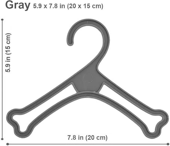 LENITH Dog Bone Shaped Small Pet Mini Clothes Plastic Hanger Grey Pack of 10