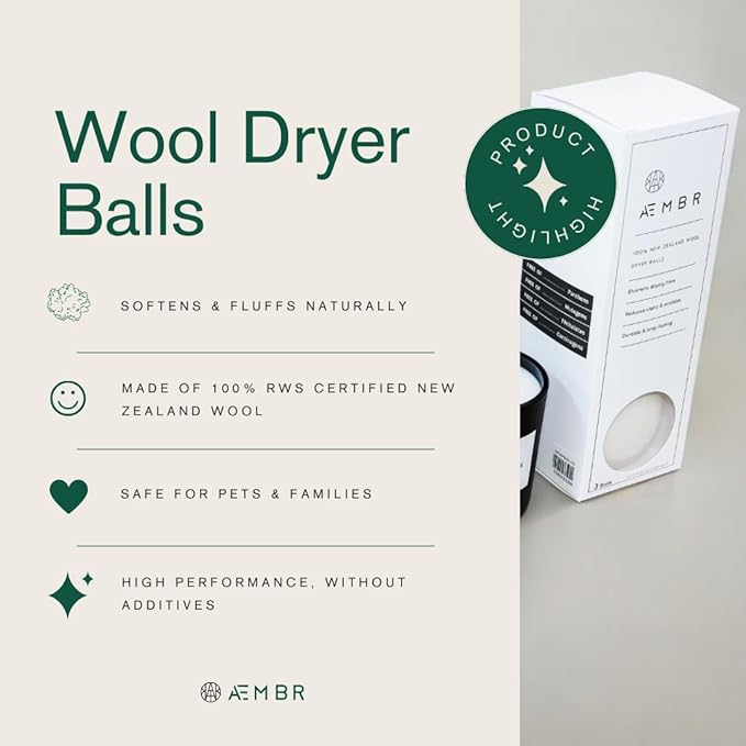 Wool Dryer Balls - 100% RWS Certified New Zealand Wool - Finished in Nepal - Pack of 3 - Softens & Fluffs Without Harmful Chemicals