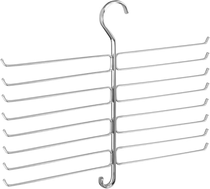 mDesign Metal Closet Rod Hanging Accessory Storage Organizer Rack for Scarves, Ties, Yoga Pants, Leggings, Tank Tops - Snag Free, Geometric Design, 16 Arms/1 Hook - Spira Collection - Chrome