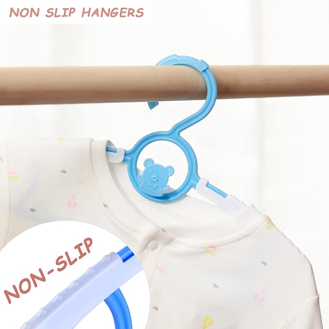 Baby Hangers for Nursery Closet 80 Pack Plastic Kids Clothes Hanger Space Saving Non Slip Extendable Toddler 11-14” Adjustable Hangers Heavy Duty Clothing Infant Hanger Bulk, Blue