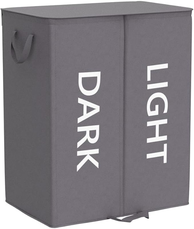 Lifewit 136L Double Laundry Hamper with Lid and Removable Laundry Bags, Large Divided Hamper, Collapsible 2 Section Laundry Basket with Handles for Bedroom, Bathroom, College Dorm, Laundry Room, Grey