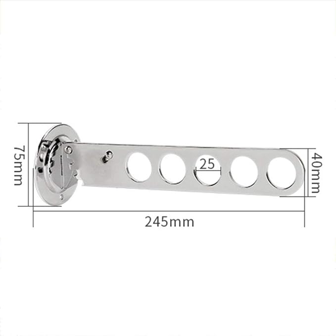 Silver Wall Mount Clothes Hanger, Folding Stainless Steel Clothing Multiple Hook Wardrobe Hanging, Metal Clothes Rack Wall Coat Hooks with Swing Arm Holder for Laundry Room Bathroom Bedroom Kitchen