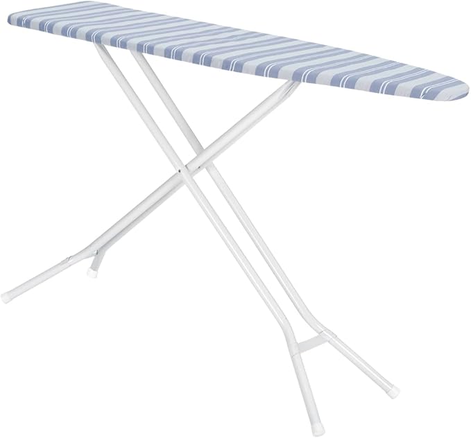 Full Size Ironing Board Made in USA – Blue Stripe by Seymour Home Products 4 Heavy-Duty Steel Legs Perforated Top for Steam Includes Cover & Pad Sturdy, Foldable Iron Board for Home & Laundry