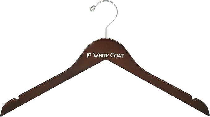 1st White Coat Hanger | Medical School Graduation Gift for Doctors, Pharmacists & Nurses | White Coat Ceremony Keepsake | Dark Walnut Engraved Wood Hanger