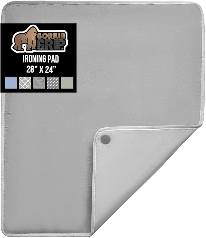 GORILLA GRIP Ironing Mat, Portable Iron Pad, Magnetic Cover for Top of Laundry Washer, Dryer, Tabletop, Countertop Padded Blanket, Silicone Coating and Scorch Resistant, Travel Size 28x24, Silver