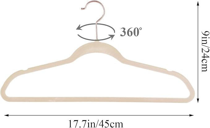 VECELO Premium Velvet Clothes Hangers Suit Heavy Duty (50 Pack)-Non Slip & Space-Saving with 6 Finger Clips & Tie Rack Excellent for Men and Women,Beige