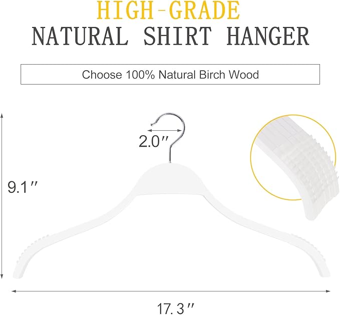 TOPIA HANGER Slim Wooden Hangers with Extra Soft Non-Slip Rubber Grips, 10-Pack High-Grade Fashion Hanger No Shoulder Bump for Sweater, Camisole, Jacket, Dress, Coat -CT15W