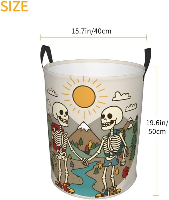 Skeleton Mountain Design Laundry Basket, Foldable Oxford Cloth Funny Tote Bag Laundry Hamper Clothes Storage Bucket Organizer, For Bathroom/Laundry Storage/Bedroom 19.6x15.7 Inch