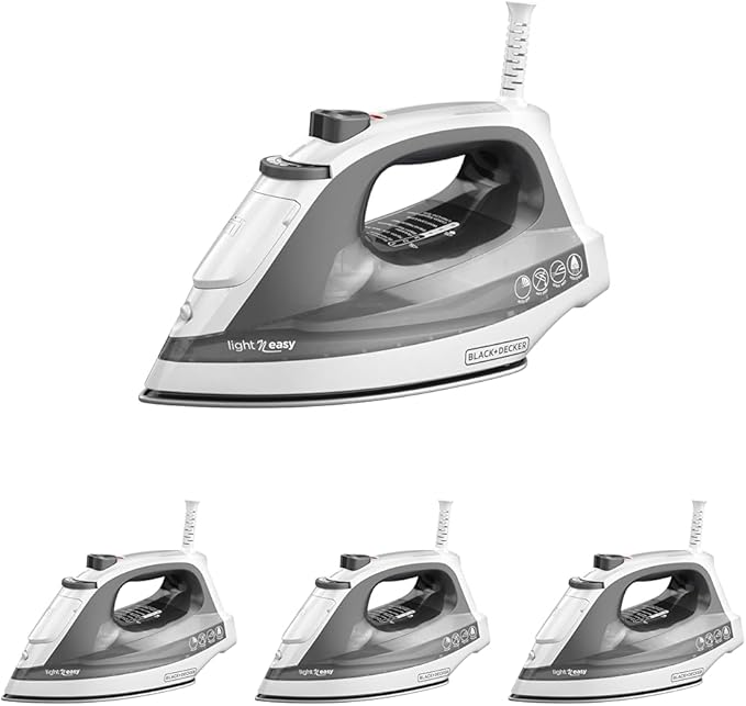 BLACK+DECKER Light ‘N Easy Compact Steam Iron,IR1020S,Stainless Steel Soleplate,Spray Mist,Anti-Drip,Auto Shutoff,(Pack of 4)