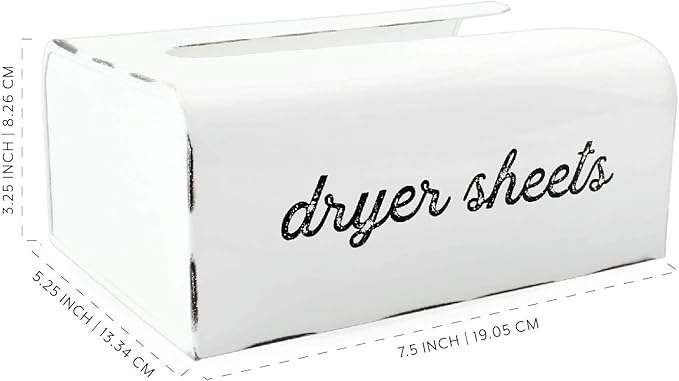AuldHome Design Dryer Sheet Dispenser (White); Rustic Distressed Style Fabric Softener Sheet Holder for Laundry Room