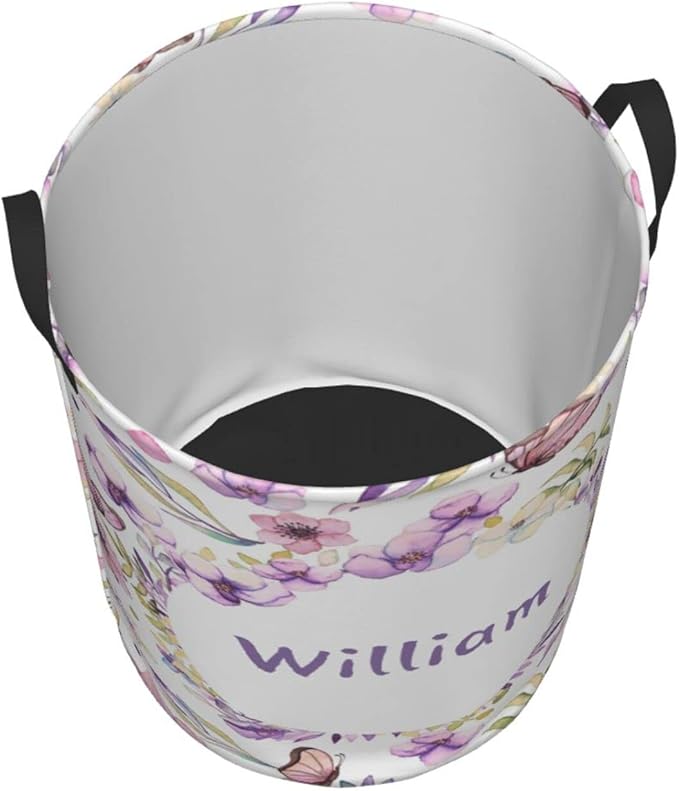Beautiful Flowers Butterfly Customized Laundry Basket Clothes Hamper with Name Collapsible Waterproof Large Capacity Organizer Storage for Living Room.